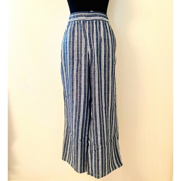 Old Navy Pants - Old Navy High Waisted Linen Blend Wide Leg Pants Striped Blue White Size M